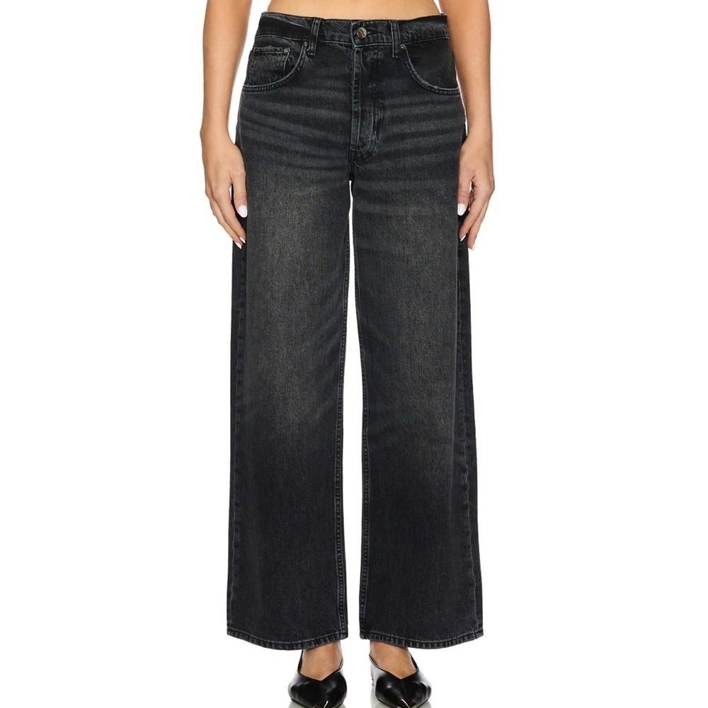 NWT Anine Bing Manon High Rise Relaxed Wide Leg Jeans Dark Stone Grey Gray 28